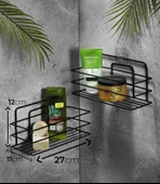 SAS Ömür Boyu Paslanmaz Yapışkanlı Banyo Düzenleyici Şampuanlık Duş Rafı 2 Adet Siyah TŞ-01 thumbnail 3