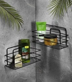 SAS Ömür Boyu Paslanmaz Yapışkanlı Banyo Düzenleyici Şampuanlık Duş Rafı 2 Adet Siyah TŞ-01 thumbnail 1