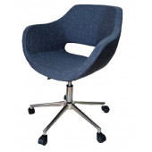 Büro Koltuğu çalışma Sandalyesi Lacivert Renk Keten Kumaş Krom Yıldız Ayaklı thumbnail 4