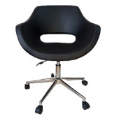 Büro Koltuğu çalışma Sandalyesi Siyah Renk Suni Deri Krom Yıldız Ayaklı thumbnail 2