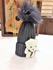 Peluş Ayıcıklı Ponponlu Çocuk Beresi  Krem - 5