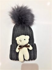 Peluş Ayıcıklı Ponponlu Çocuk Beresi  Beyaz - 4