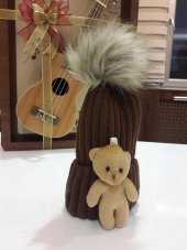 Peluş Ayıcıklı Ponponlu Çocuk Beresi  Krem - 10