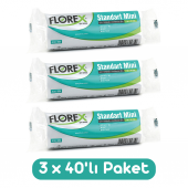 Florex Standart Mini Boy Çöp Torbası 44x45 Cm 40lı Rulo Beyaz 3 Rulo (120 Adet) - 1