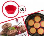 SİLİCOLİFE Airfryer Silikon Kek Muffin Kalıbı 6’lı, Tüm Hava Fritözleriyle Uyumlu - 1