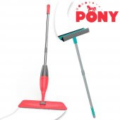 PONY SÜPER 2 Lİ SPREY MOP + TELESKOPİK SAPLI CAM SİLECEĞİ SOMON PASPAS TEMİZLİK SETİ - 1