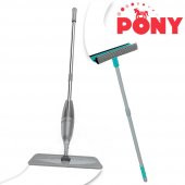 PONY SÜPER 2 Lİ SPREY MOP + TELESKOPİK SAPLI CAM SİLECEĞİ GRİ PASPAS TEMİZLİK SETİ - 1