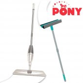 PONY SÜPER 2 Lİ SPREY MOP + TELESKOPİK SAPLI CAM SİLECEĞİ KREM PASPAS TEMİZLİK SETİ - 1