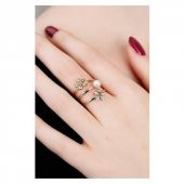 İnci & Zirkon Taşlı Çiçek Figürlü  Yüzük - 1