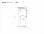 Metal Dört Yarım Boy Kapılı Ekonomik Soyunma Dolabı Açık Gri - 2