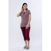 Angelina Kadın Mor bordo kaprili kısakol bambu Pamuk rahat pijama takımı 6168 - 3