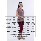 Angelina Kadın Mor bordo kaprili kısakol bambu Pamuk rahat pijama takımı 6168 - 4