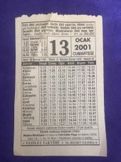 13 Ocak 2001 Takvim Yaprağı - Nostalji Koleksiyonluk Takvim Yaprağı - 1