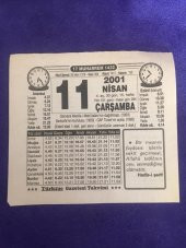 11 Nisan 2001 Takvim Yaprağı - Nostalji Koleksiyonluk Takvim Yaprağı B thumbnail 1