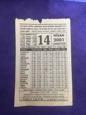 14 Nisan 2001 Takvim Yaprağı - Nostalji Koleksiyonluk Takvim Yaprağı thumbnail 1