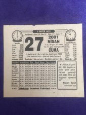 27 Nisan 2001 Takvim Yaprağı - Nostalji Koleksiyonluk Takvim Yaprağı B thumbnail 1