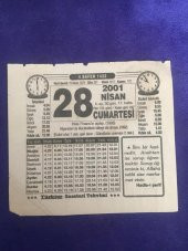 28 Nisan 2001 Takvim Yaprağı - Nostalji Koleksiyonluk Takvim Yaprağı B - 1