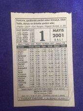 1 Mayıs 2001 Takvim Yaprağı - Nostalji Koleksiyonluk Takvim Yaprağı thumbnail 1