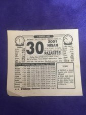 30 Nisan 2001 Takvim Yaprağı - Nostalji Koleksiyonluk Takvim Yaprağı B thumbnail 1