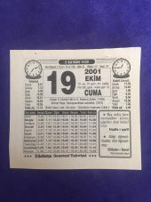 19 Ekim 2001 Takvim Yaprağı - Nostalji Koleksiyonluk Takvim Yaprağı B thumbnail 1