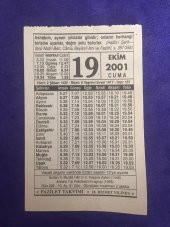 19 Ekim 2001 Takvim Yaprağı - Nostalji Koleksiyonluk Takvim Yaprağı thumbnail 1