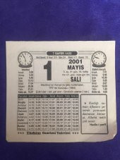 1 Mayıs 2001 Takvim Yaprağı - Nostalji Koleksiyonluk Takvim Yaprağı B - 1