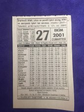 27 Ekim 2001 Takvim Yaprağı - Nostalji Koleksiyonluk Takvim Yaprağı thumbnail 1