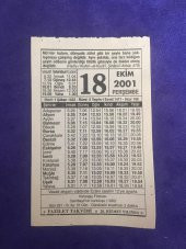 18 Ekim 2001 Takvim Yaprağı - Nostalji Koleksiyonluk Takvim Yaprağı thumbnail 1
