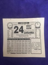 24 Ekim 2001 Takvim Yaprağı - Nostalji Koleksiyonluk Takvim Yaprağı B thumbnail 1