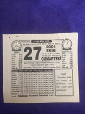27 Ekim 2001 Takvim Yaprağı - Nostalji Koleksiyonluk Takvim Yaprağı B thumbnail 1