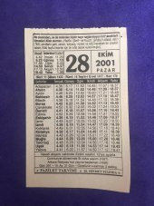 28 Ekim 2001 Takvim Yaprağı - Nostalji Koleksiyonluk Takvim Yaprağı - 1