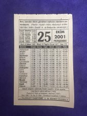 25 Ekim 2001 Takvim Yaprağı - Nostalji Koleksiyonluk Takvim Yaprağı thumbnail 1