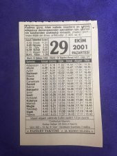29 Ekim 2001 Takvim Yaprağı - Nostalji Koleksiyonluk Takvim Yaprağı thumbnail 1