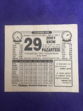 29 Ekim 2001 Takvim Yaprağı - Nostalji Koleksiyonluk Takvim Yaprağı B thumbnail 1