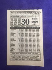 30 Ekim 2001 Takvim Yaprağı - Nostalji Koleksiyonluk Takvim Yaprağı thumbnail 1