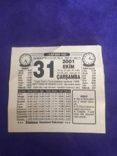 31 Ekim 2001 Takvim Yaprağı - Nostalji Koleksiyonluk Takvim Yaprağı - 1
