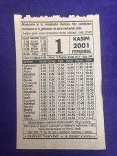 1 Kasım 2001 Takvim Yaprağı - Nostalji Koleksiyonluk Takvim Yaprağı thumbnail 1