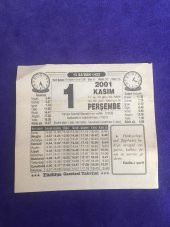 1 Kasım 2001 Takvim Yaprağı - Nostalji Koleksiyonluk Takvim Yaprağı C thumbnail 1