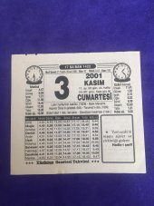 3 Kasım 2001 Takvim Yaprağı - Nostalji Koleksiyonluk Takvim Yaprağı B thumbnail 1