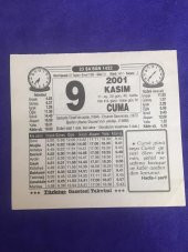 9 Kasım 2001 Takvim Yaprağı - Nostalji Koleksiyonluk Takvim Yaprağı B thumbnail 1