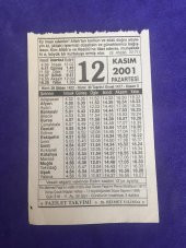 12 Kasım 2001 Takvim Yaprağı - Nostalji Koleksiyonluk Takvim Yaprağı thumbnail 1