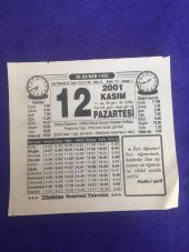 12 Kasım 2001 Takvim Yaprağı - Nostalji Koleksiyonluk Takvim Yaprağı B - 1