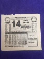 14 Kasım 2001 Takvim Yaprağı - Nostalji Koleksiyonluk Takvim Yaprağı B thumbnail 1