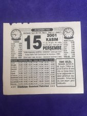 15 Kasım 2001 Takvim Yaprağı - Nostalji Koleksiyonluk Takvim Yaprağı B thumbnail 1