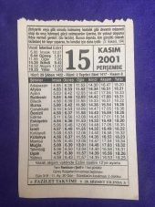 15 Kasım 2001 Takvim Yaprağı - Nostalji Koleksiyonluk Takvim Yaprağı thumbnail 1
