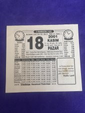 18 Kasım 2001 Takvim Yaprağı - Nostalji Koleksiyonluk Takvim Yaprağı B - 1