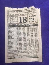 18 Kasım 2001 Takvim Yaprağı - Nostalji Koleksiyonluk Takvim Yaprağı thumbnail 1