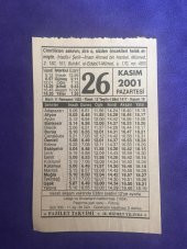 26 Kasım 2001 Takvim Yaprağı - Nostalji Koleksiyonluk Takvim Yaprağı thumbnail 1