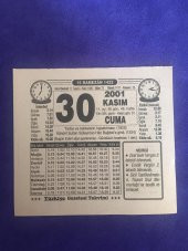 30 Kasım 2001 Takvim Yaprağı - Nostalji Koleksiyonluk Takvim Yaprağı B - 1