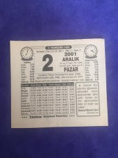 2 Aralık 2001 Takvim Yaprağı - Nostalji Koleksiyonluk Takvim Yaprağı C thumbnail 1